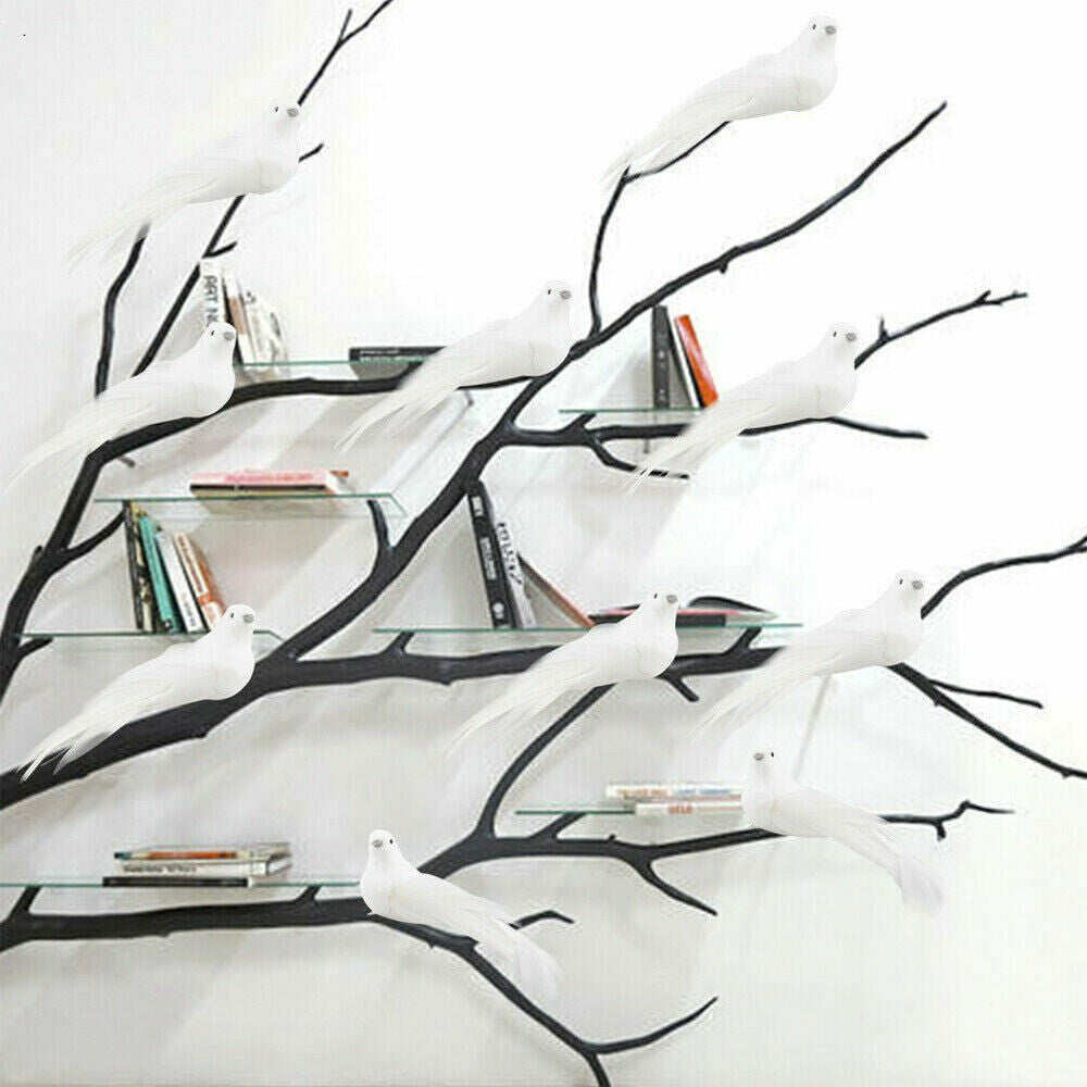 12x Artificial White Feathers Bird Christmas Fake Birds Clip on Xmas Tree Decor