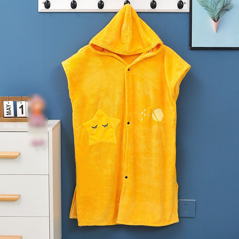 Women Microfibre Wearable Soft Bath Towel Robe Cloak Hooded Shower Swimming Wrap