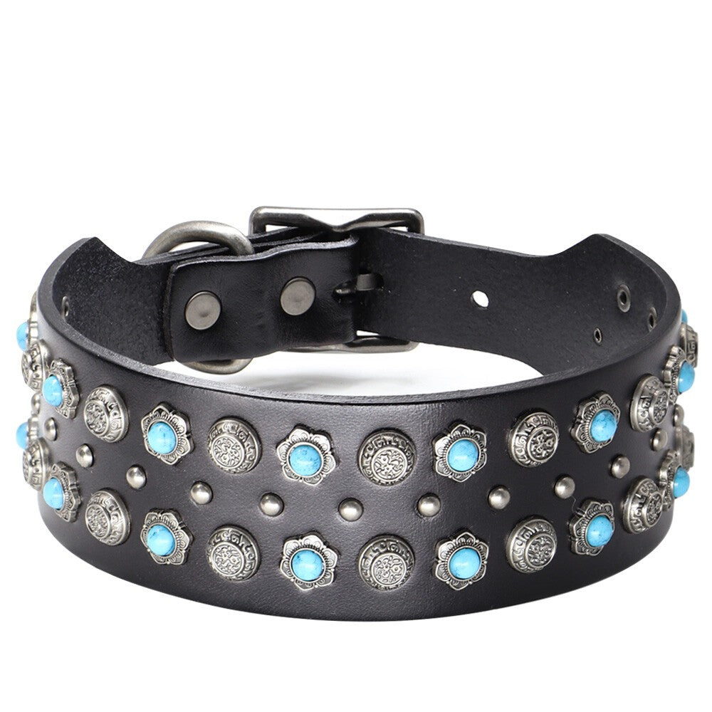STUDDED DOG COLLAR STRONG BIG DOG COLLARS STAFFY PITBULL HEAVY DUTY L/XL