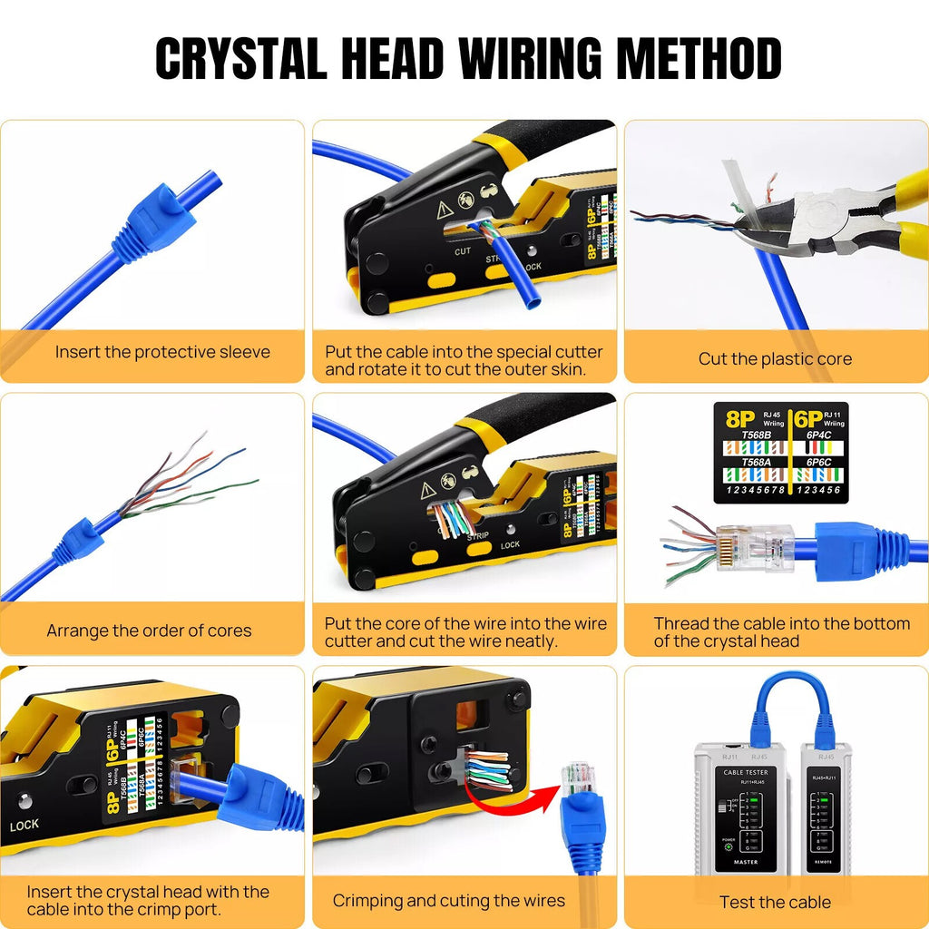 RJ45 Pass Through PRO EZ Crimping Tool Crimper CAT 5 5E 6 Connector Mega Kit UK