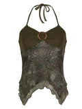 Khaki Lace Halter Top Y2K Cami Vest Vintage