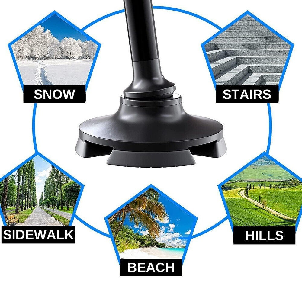 Elder Folding Walking Stick Walking Cane Height Adjustable LED Light Alarm