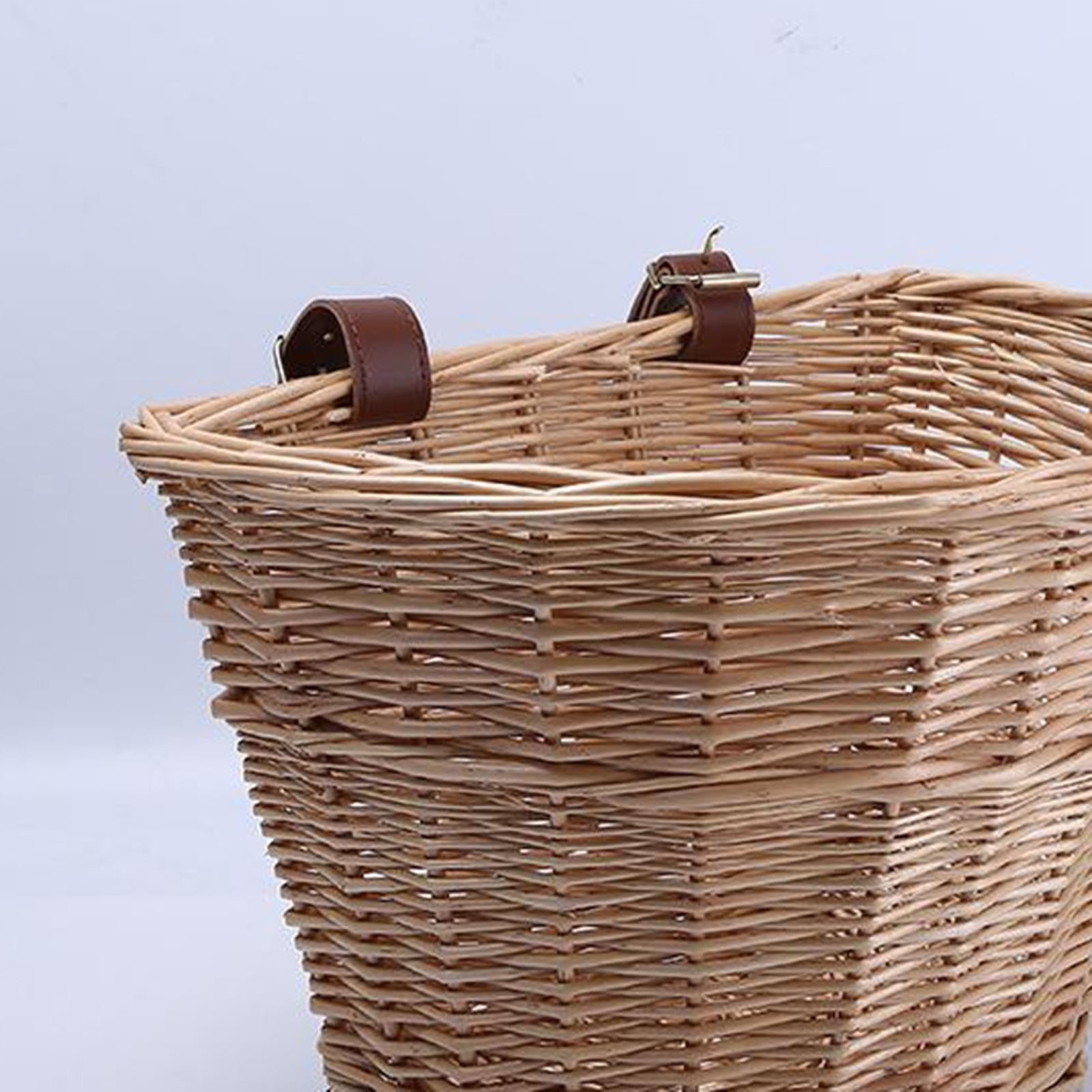 Bike Front D-Shaped Handlebar Basket Wicker Woven Tool Storage Handle Beige