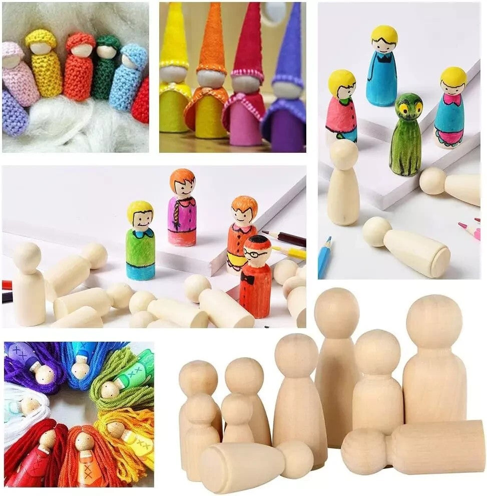 Wooden Peg Dolls Unfinished People, 50 Pcs Natural Wooden Pegs People Shape Doll