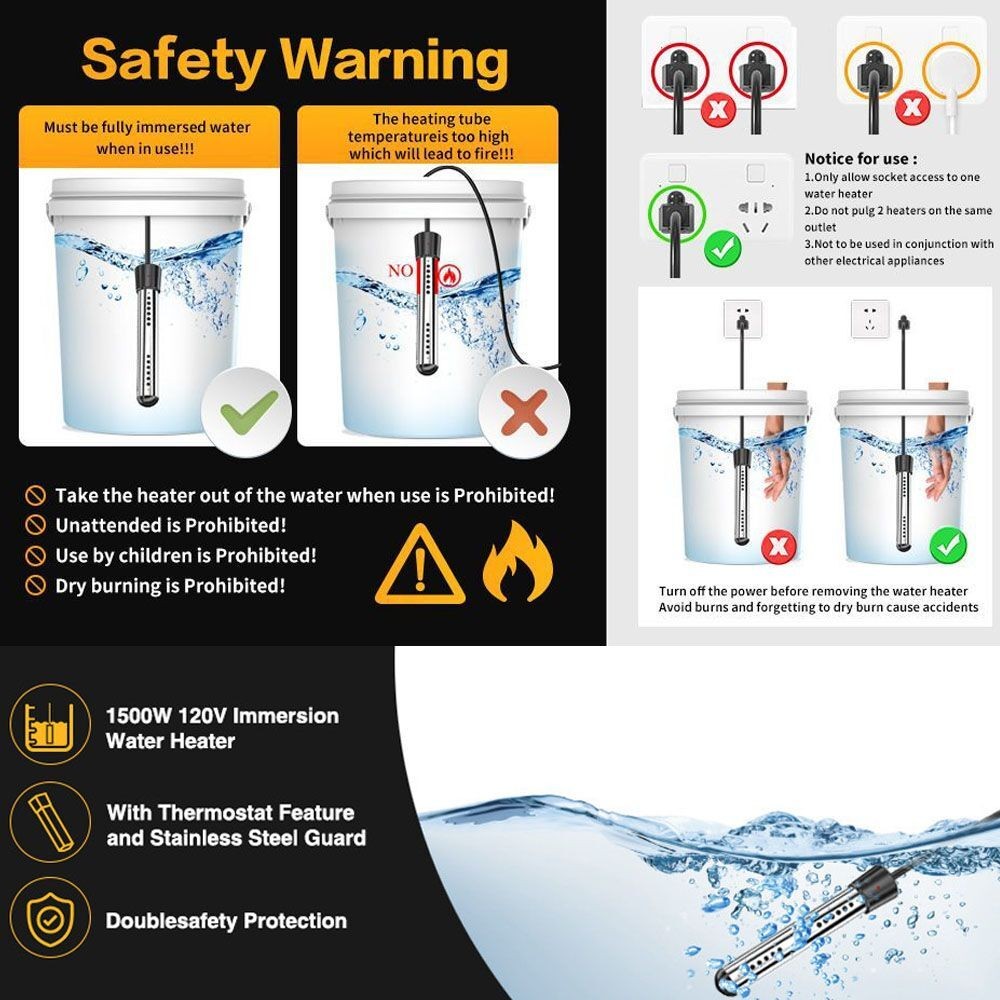 Electric Immersion Water Heater 3000W Portable Suspension Bath Hot Fast Boiler