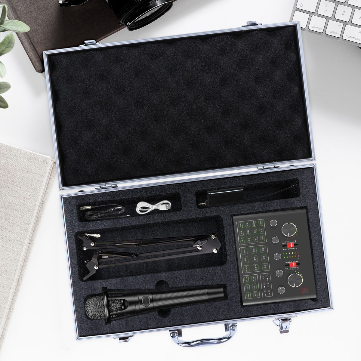Wireless Microphone Carrying Case Hard Shell Mic Foam Case Compartment