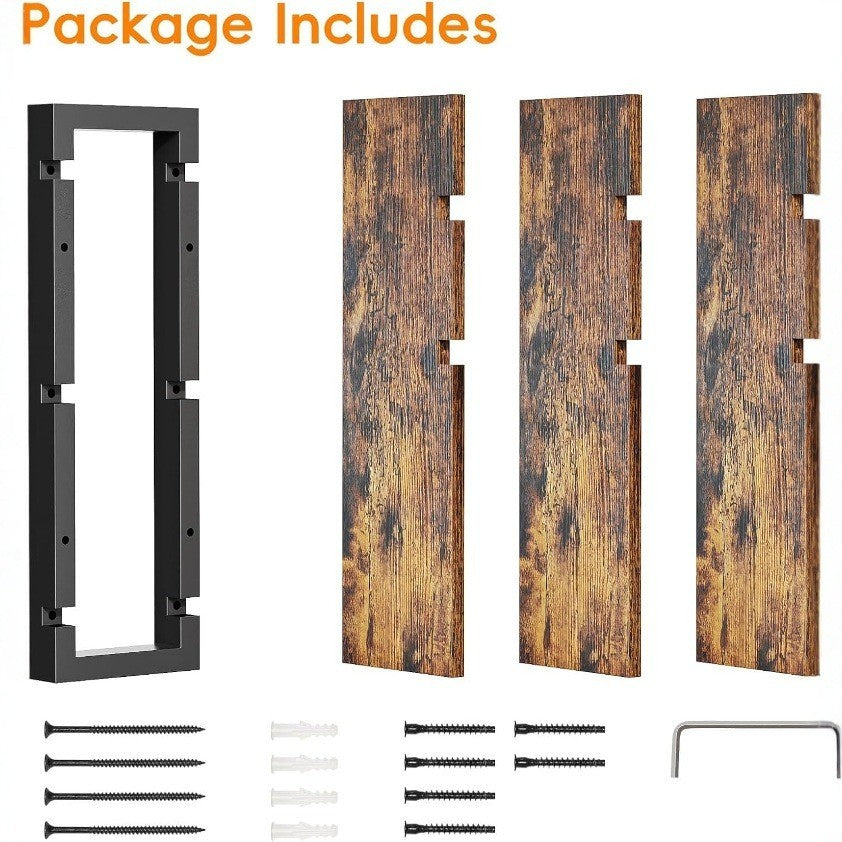 Wooden Floating Shelves 3-Tier Wall Display Racks 50cm with Metal Brackets UK