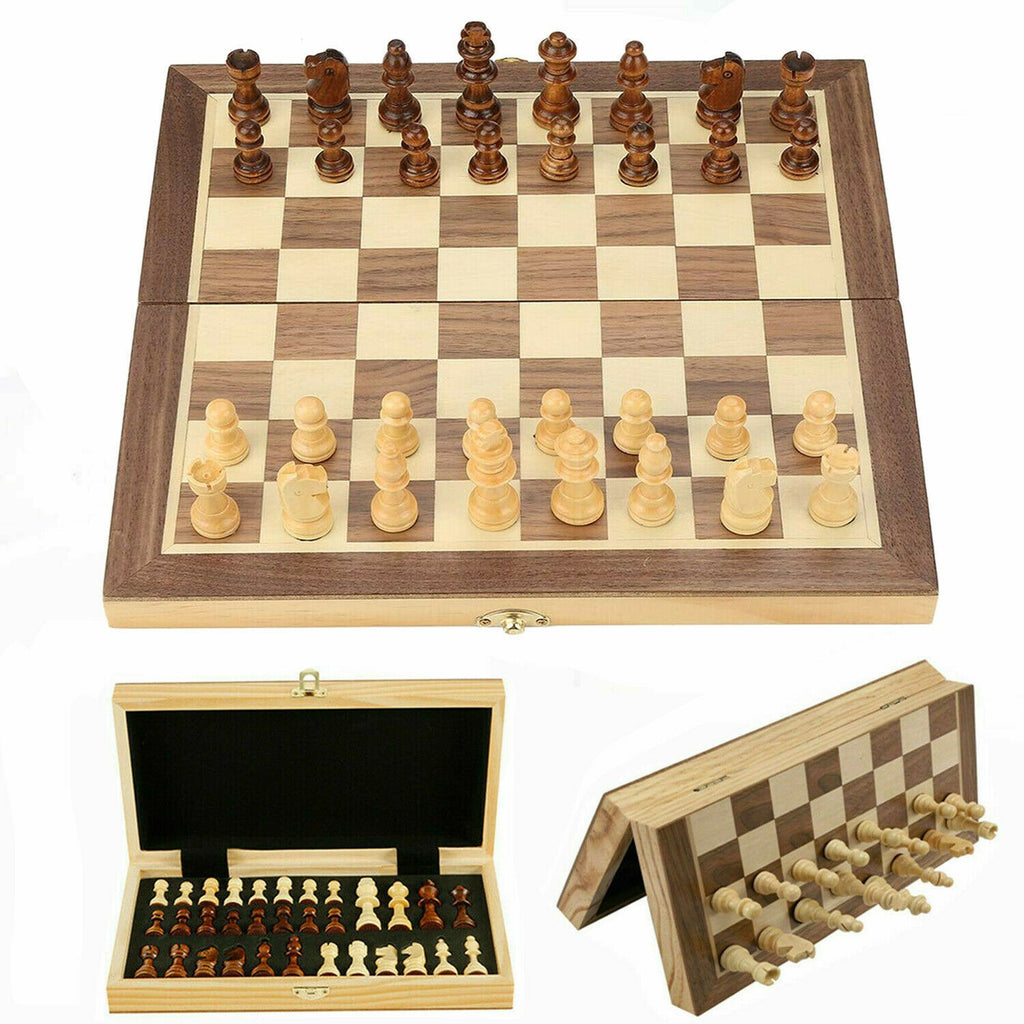 40X40cm Wooden Chess Set Folding Chessboard Magnetic Piece Wood Board Game Large
