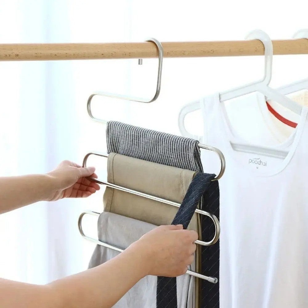 3PCS Space Saver Clothes Trouser Hanger Multi Layer Storage Closet Organizer