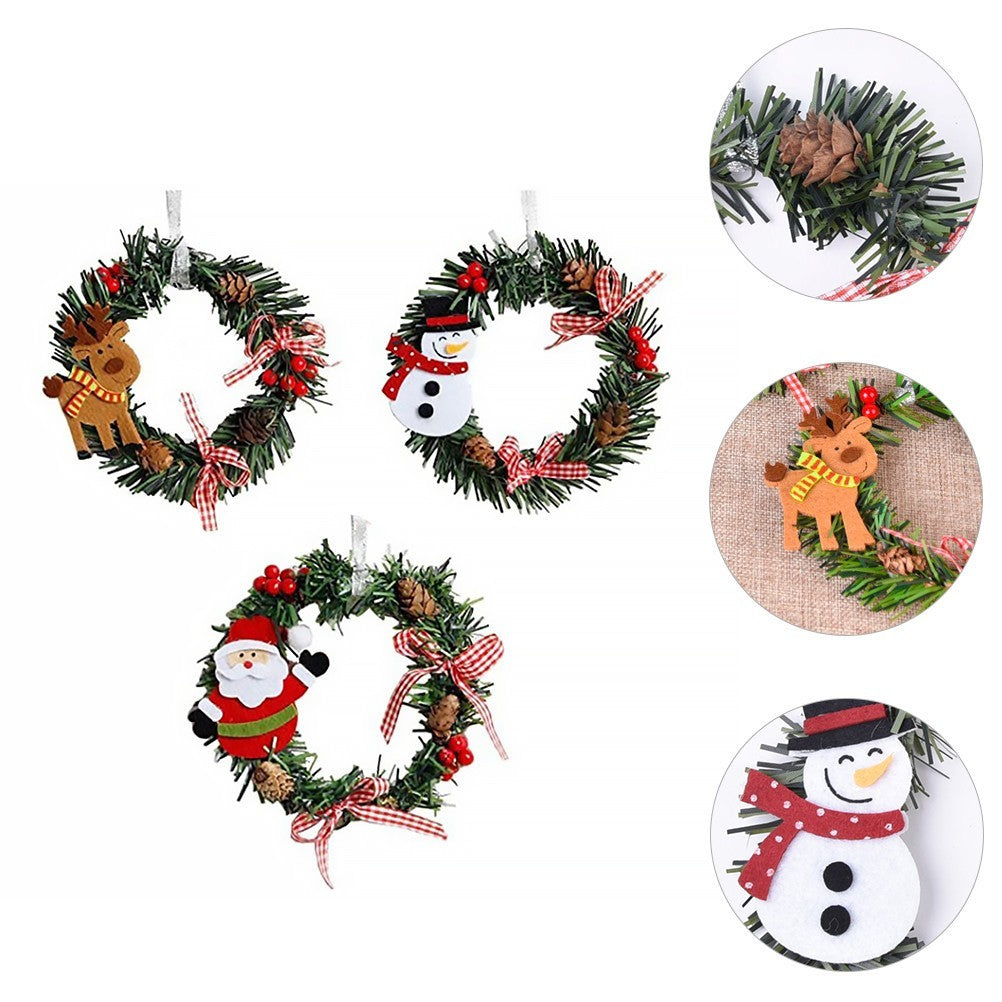 3 Pcs Christmas Hanging Pendant Garland Wreath Deer Snowman Santa Decoration