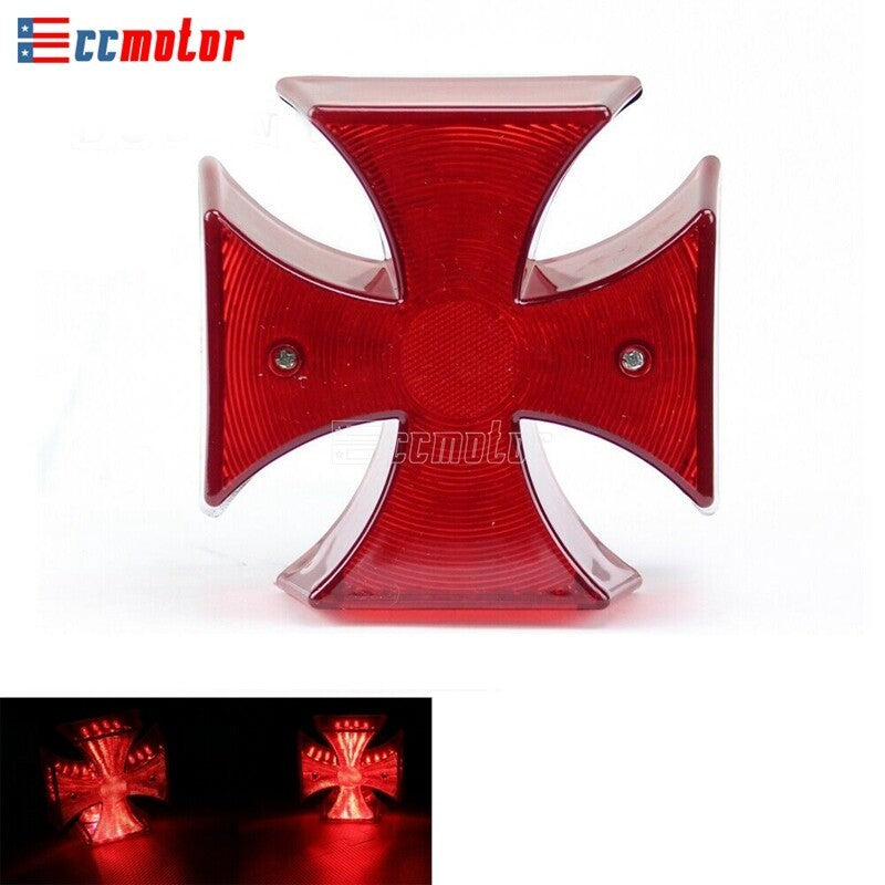 Maltese Cross LED Brake License Plate Tail Light For Motorcycle