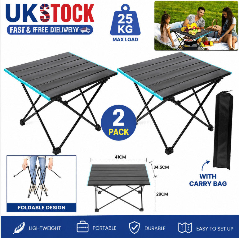 2PCS Portable Folding Camping Table Aluminium BBQ Picnic Table Outdoor Carry Bag