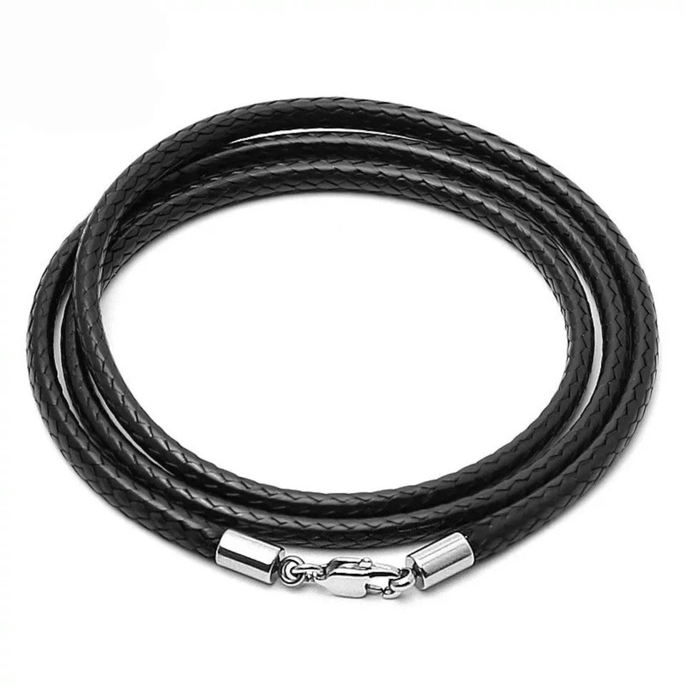 BLACK COFFEE BROWN BRAIDED PU WAX LEATHER CORD NECKLACE STAINLESS STEEL CLASP