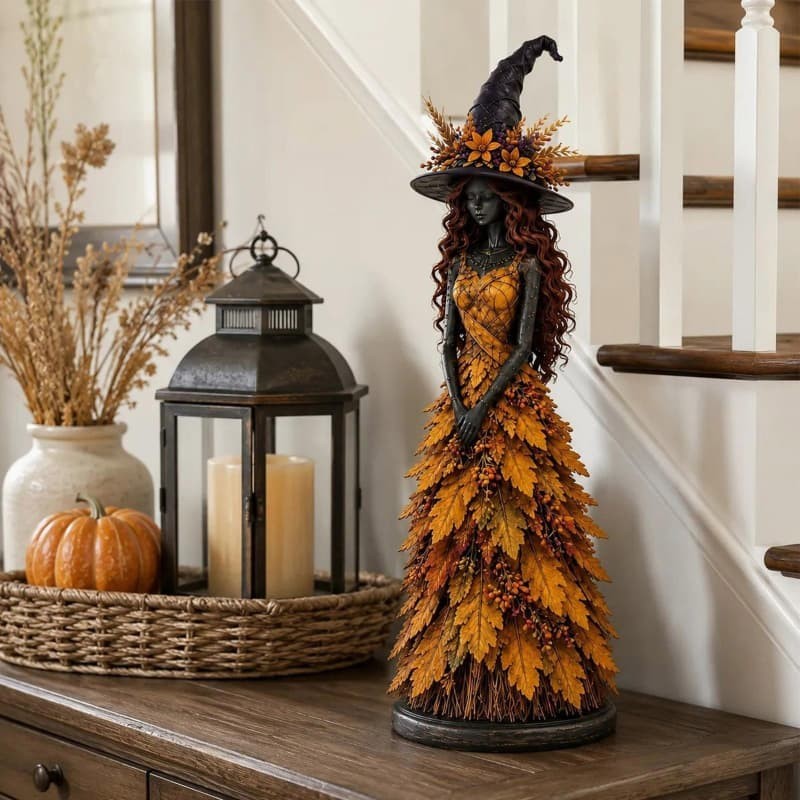 Fall Enchanted Autumn Witch Figurine, Halloween Witch Statue (Golden Harvest)