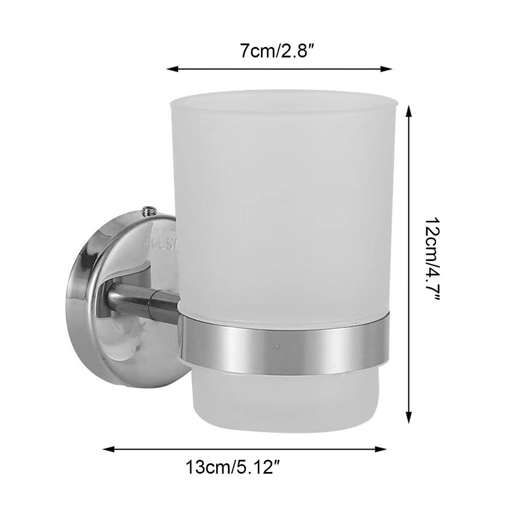 Stainless Steels Toothbrush Holder Wall Mounted Tumbler Bathroom Storage Shelf