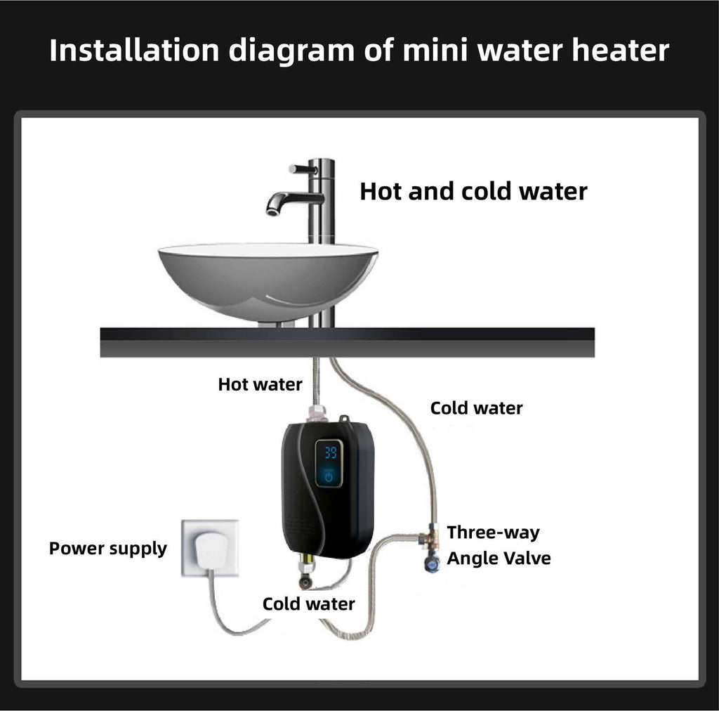 3KW Electric Tankless Instant Hot Water Heater Under Sink Tap Kitchen BathRoom