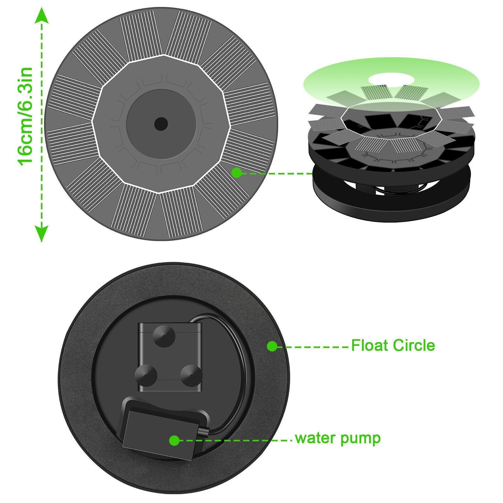 Outdoor Solar Fountain Pump Powered Floating Bird Bath Water Garden Pond UK