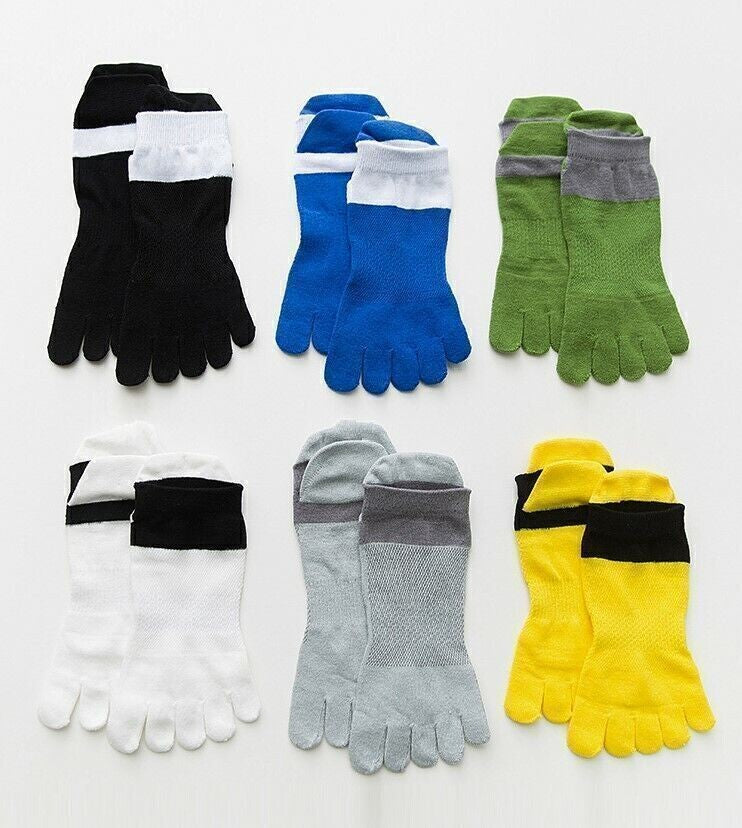 5 Pack Men Ankle Five Finger Toe Socks Combed Cotton Casual Sport Breathe Mesh