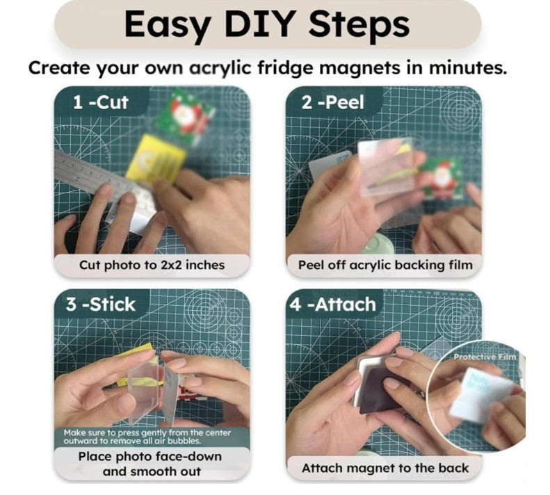 DIY Acrylic Fridge Magnets Kit with Adhesive Backing, Square Magnetic Frames