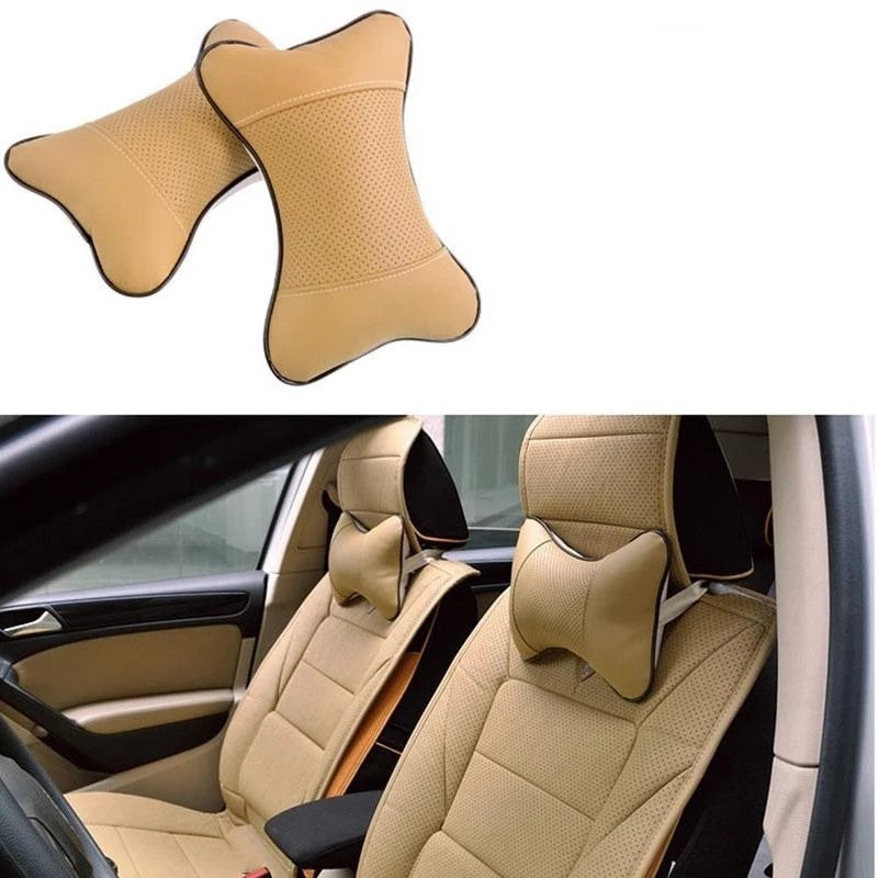 1/2x Cars Seat Head Neck Rest Leather Support Cushion Pad HeadRest Bone Pillow