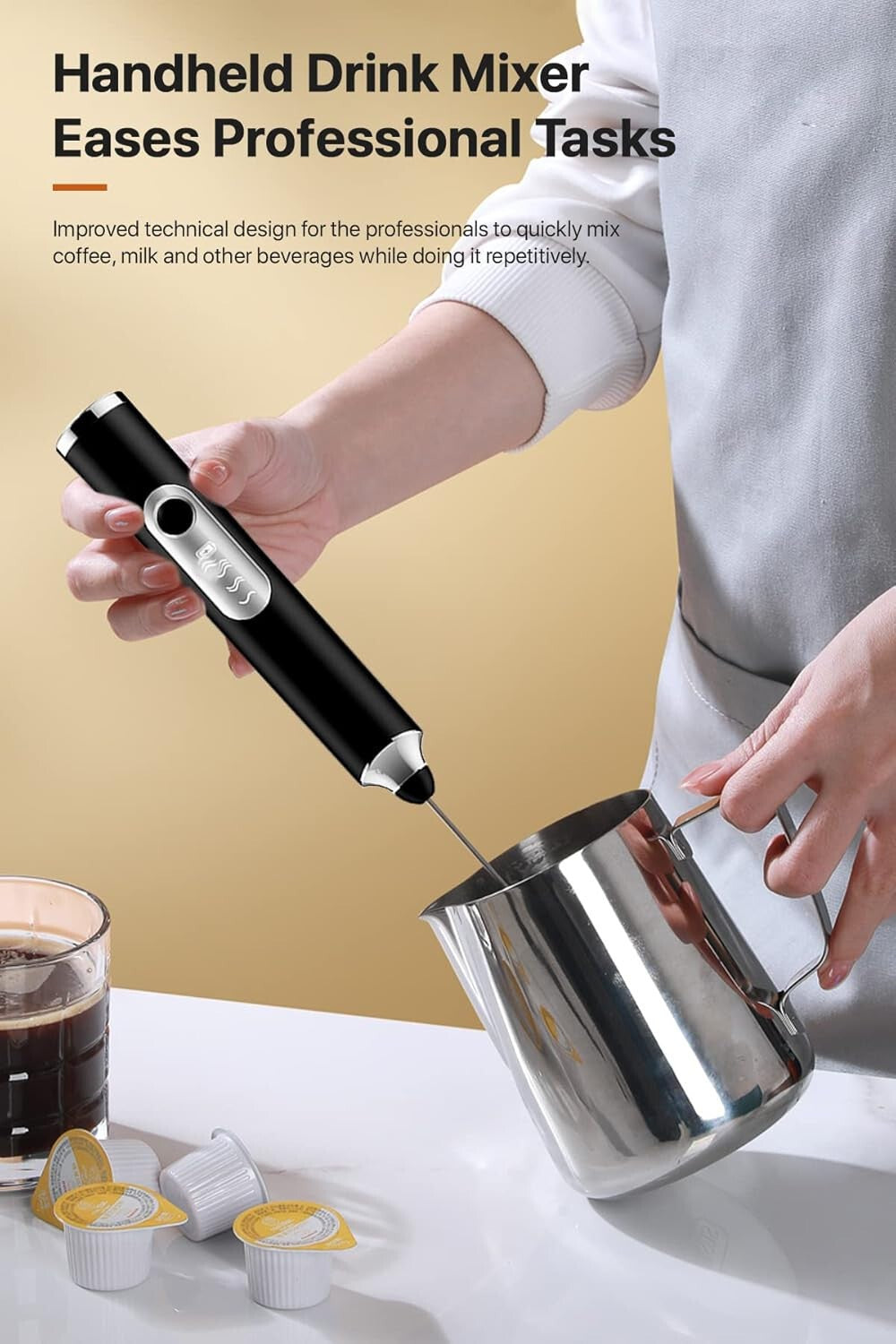 New USB Charging Hand Mixer Milk Frother Egg Beater For Coffee Frappe Drinks