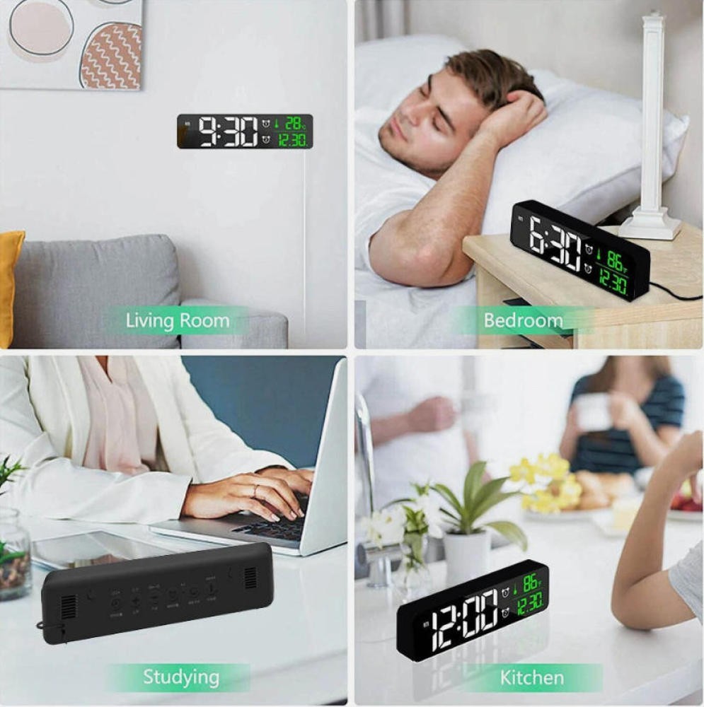 Digital Alarm Clock LED Display Desk Wall Clock with Temperature Date Week Clock