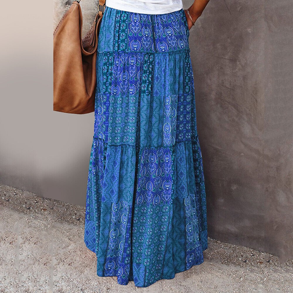 Women Bohemian High Waist Long Skirt Ladies Holiday Swing Baggy Boho Maxi Skirts