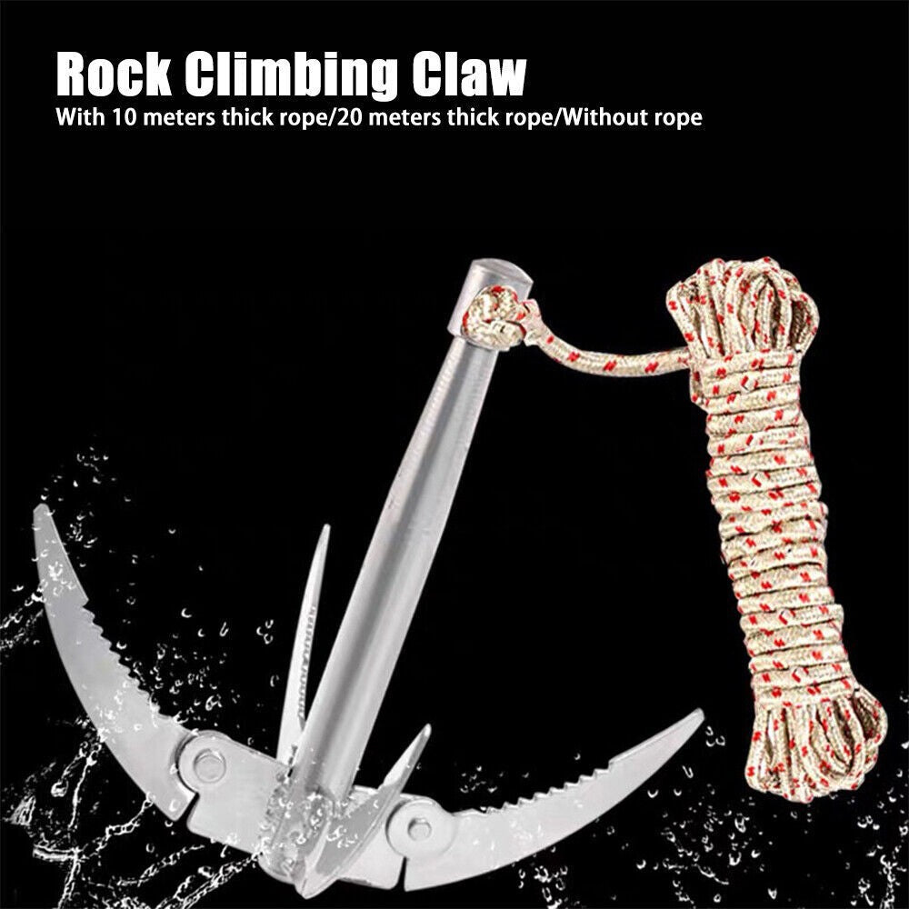 Fishing/Rock Climbing Claw With Rope Folding Boats Anchor Grappling Hook Tool UK