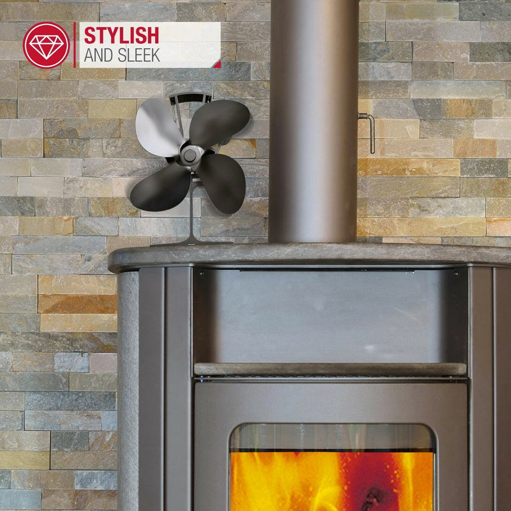 Heat Powered Stove Fan For Wood Logs Burner Fireplace Quiet 4 Blades