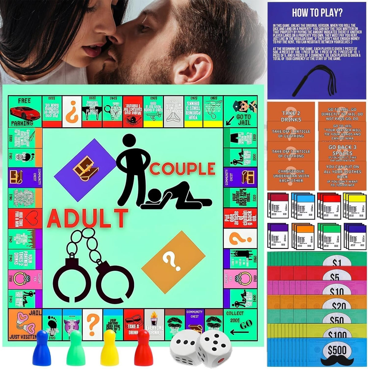 Couple Adult Opoly Board Game Deck Cards Date Night Ideas Conversation Intimacy
