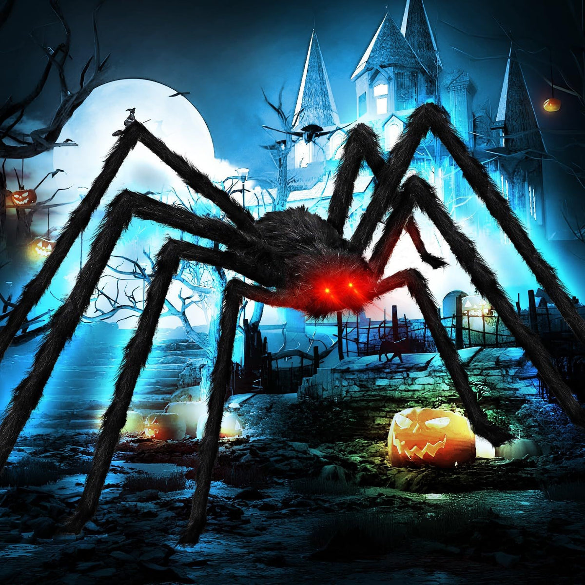 200CM Giant Eyes glowing Scary Spider Haunted House Prop Halloween Decoration