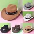 1PC Casual Western Cowboy Hat with Buckle & Bull Head Design Wide Brim Hat