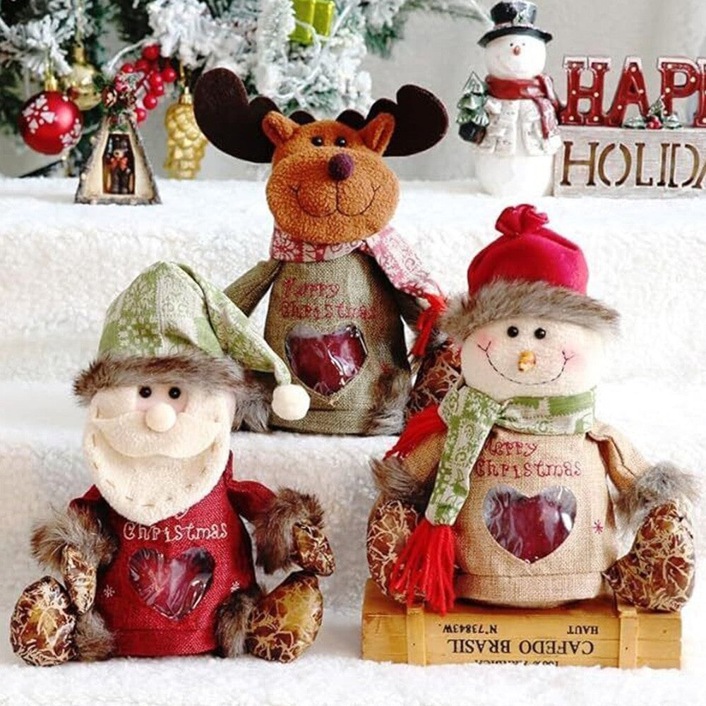 3D Packaging Snowman Santa Claus Present Bag Xmas Decor Apple Gift Zipper Bag 1x