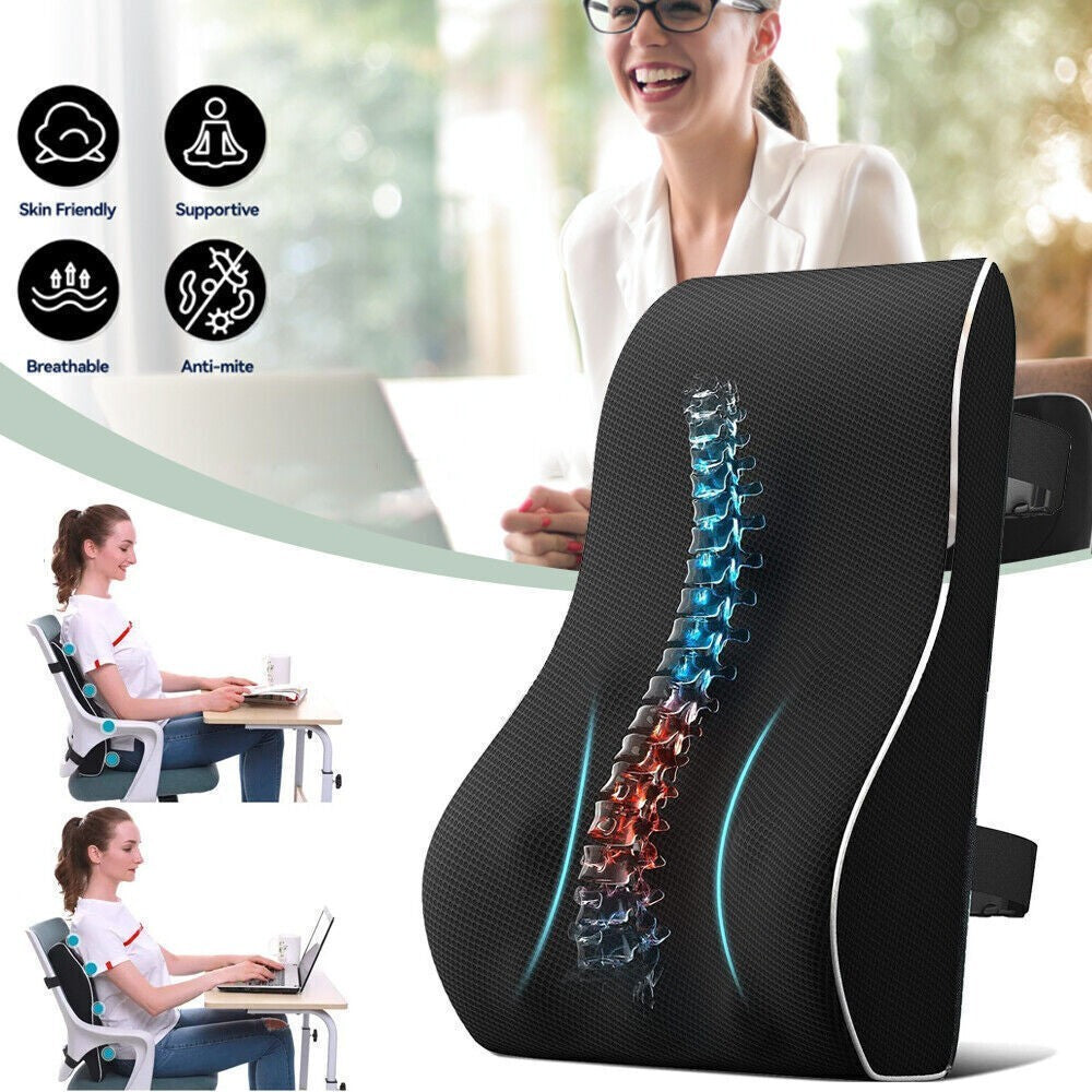 Lumbar Back Support Cushion Wheelchair Office Chair Pillow Memory Foam Car Seat.