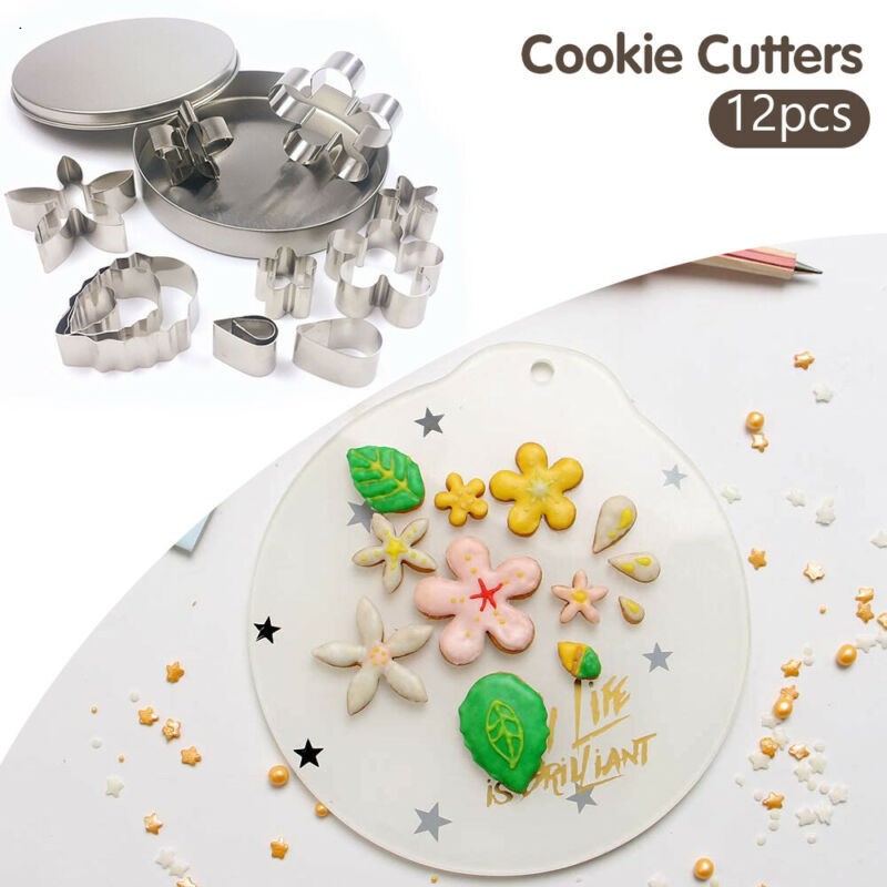 12Pcs Round Biscuit Cookie Cutters Cake Mould Sugarpaste Decorating Pastry LT