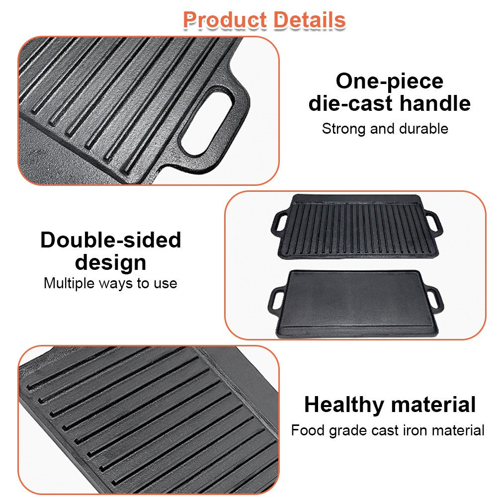 Cast Iron Non Stick Frying Pan Griddle Skillet Cooking Plate Hob Stove BBQ Grill