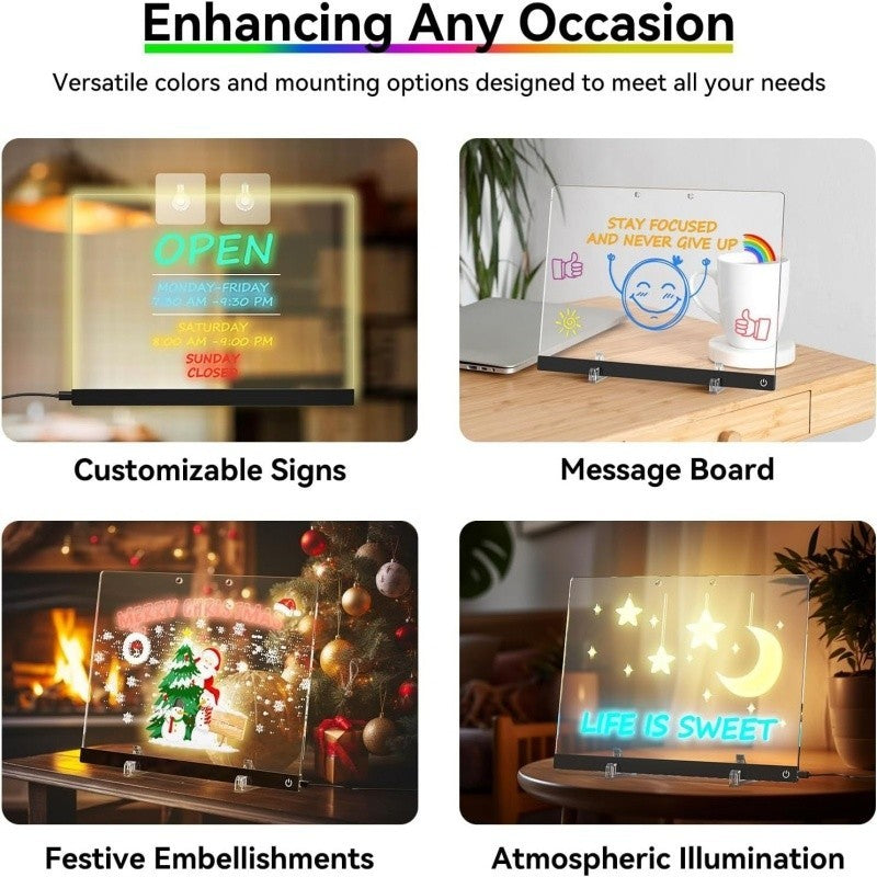 New Large LED Note Board with Night Light & 7 Pens - Kids Drawing Message Board