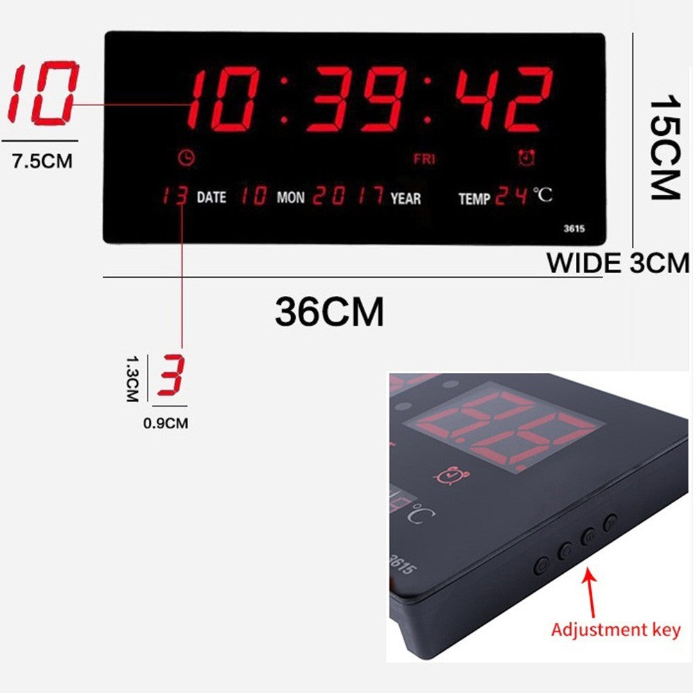 Large Jumbo Digital LED Wall Clock Desk Alarm Calendar Temperature Humidity Date