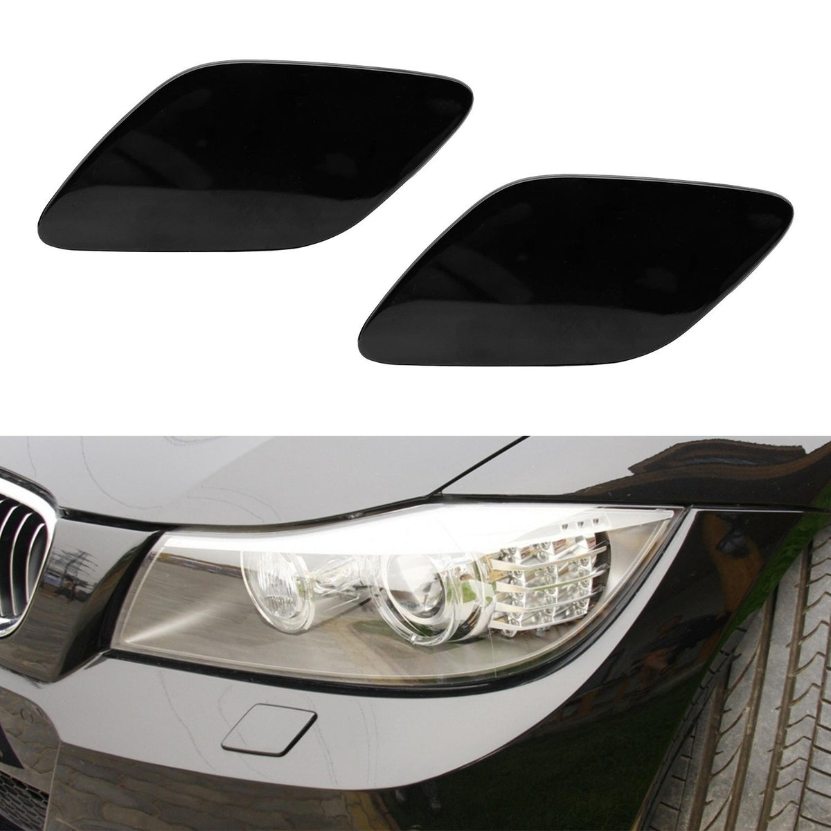 Left& Right Pair For BMW E92 E93 Headlight Washer Jet Spray Nozzle Cover Cap