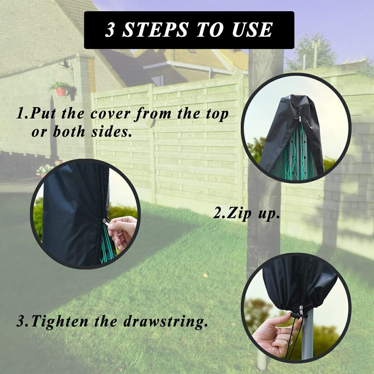 4Pcs Heavy-Duty Waterproof Rotary Washing Line Cover with Zip Protection