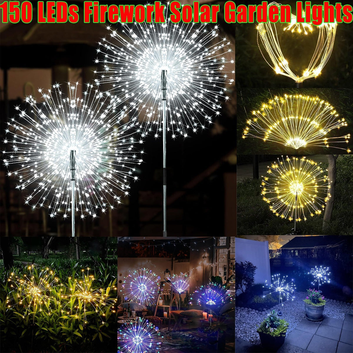 2PCS Solar Lights Outdoor Garden LED Solar Powered Firework Light Lamp DIY
