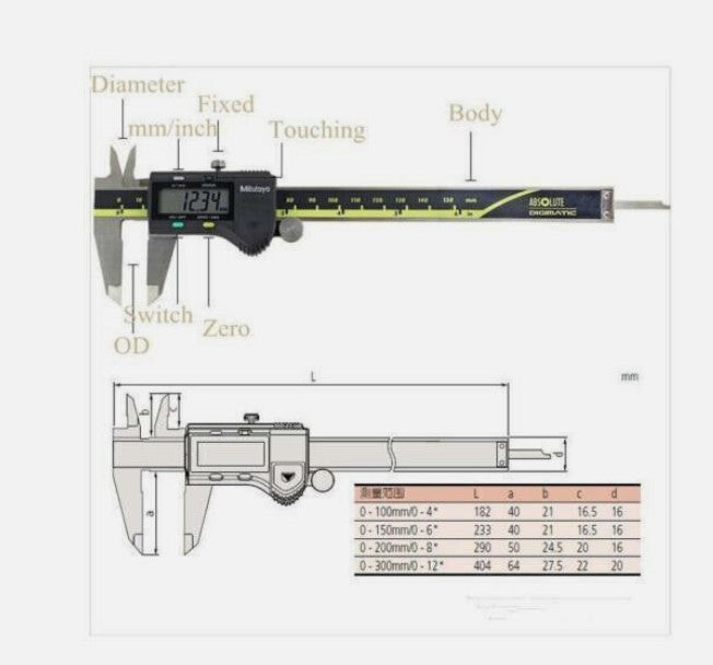 Mitutoyo Japan 500-196-30 300mm/12" Absolute Digital Digimatic Vernier Caliper