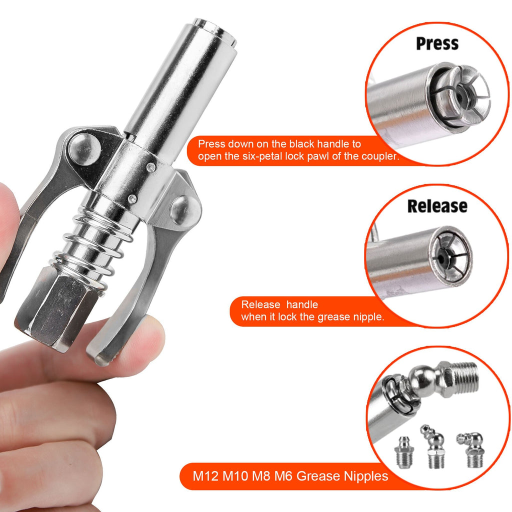 10000PSI Professional Grease Gun Coupler Quick Release Lock Oil Injection Nozzle