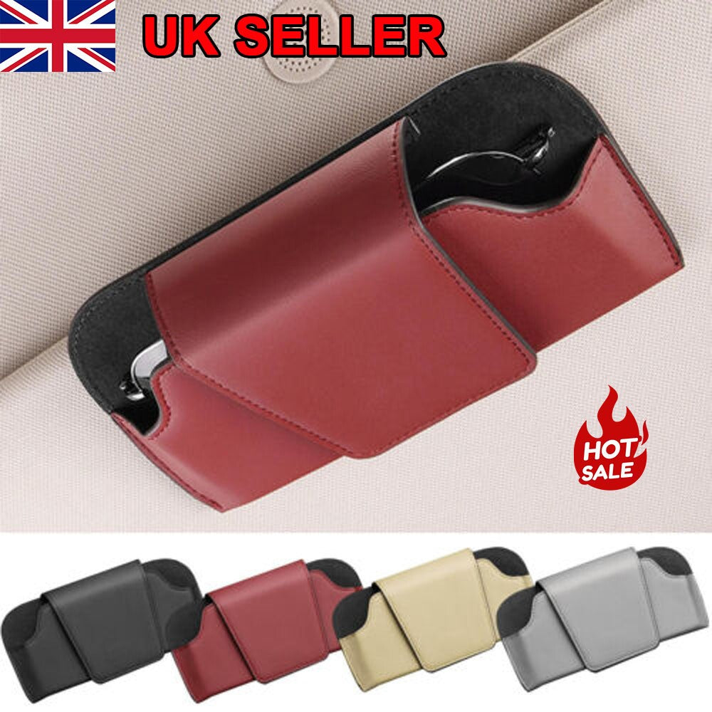 Car Sun Visor Sunglasses Case Holder Eye Glasses Box Clip Leather Shell Storage