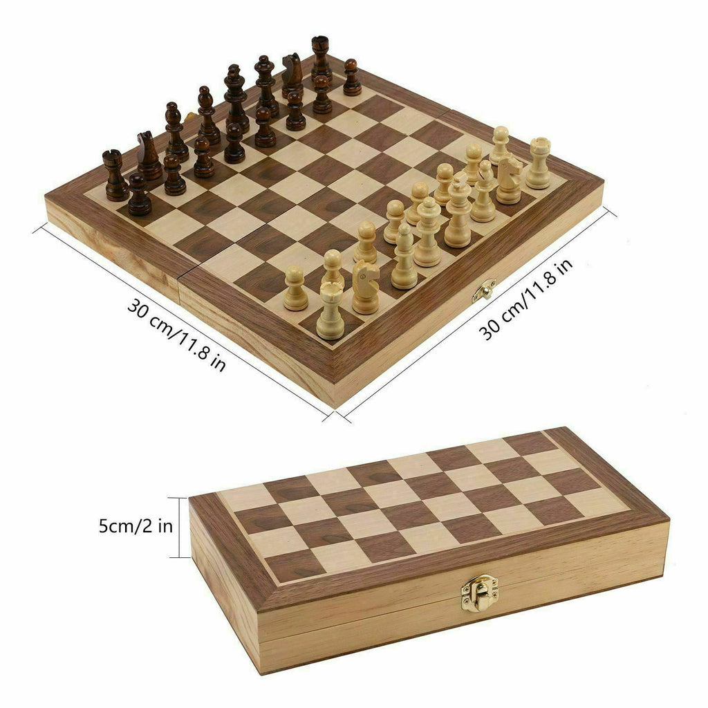 Large Chess Wooden Set Folding Chessboard Magnetic Pieces Wood Board Toys Game