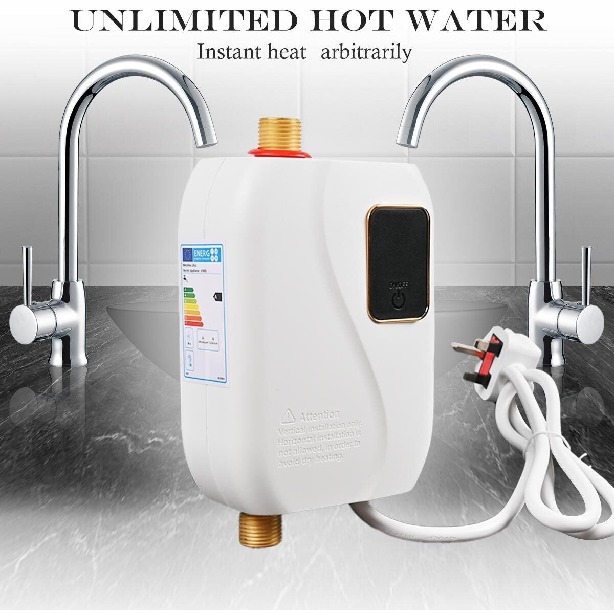 Electric Tankless Instant 3KW Hot Water Heater Under Sink Tap Kitchen BathRoom