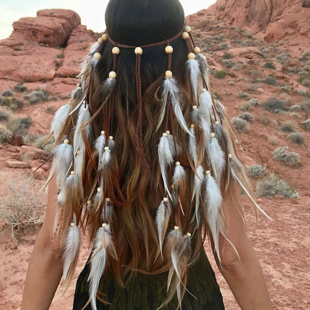 Boho Feather Headband Rainbow Indian Headbands Hippie Feather Headdress