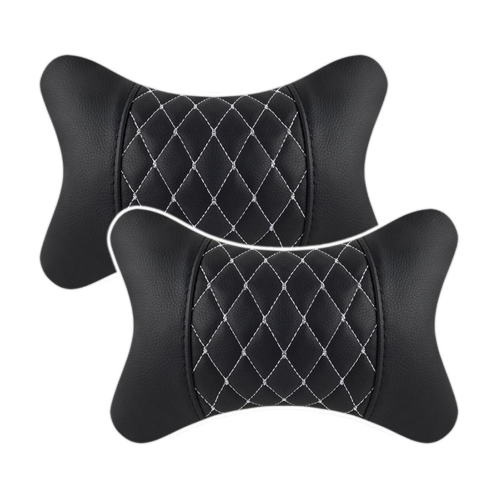 2pc Car Seat Head Neck Rest PU Leather Support Cushion Pad HeadRest Bone Pillow