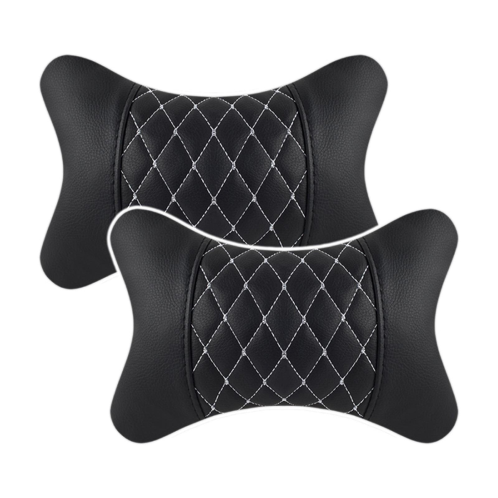2pc Car Seat Head Neck Rest PU Leather Support Cushion Pad HeadRest Bone Pillow