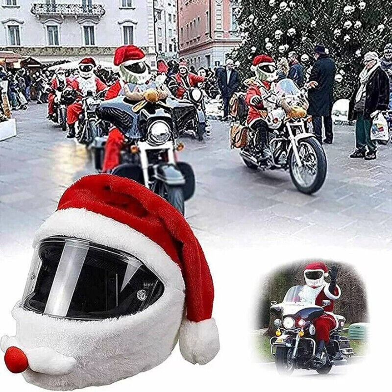Motorcycle Santa Helmet Cover DIY Christmas Motorbike Helmet Funny Claus Decor